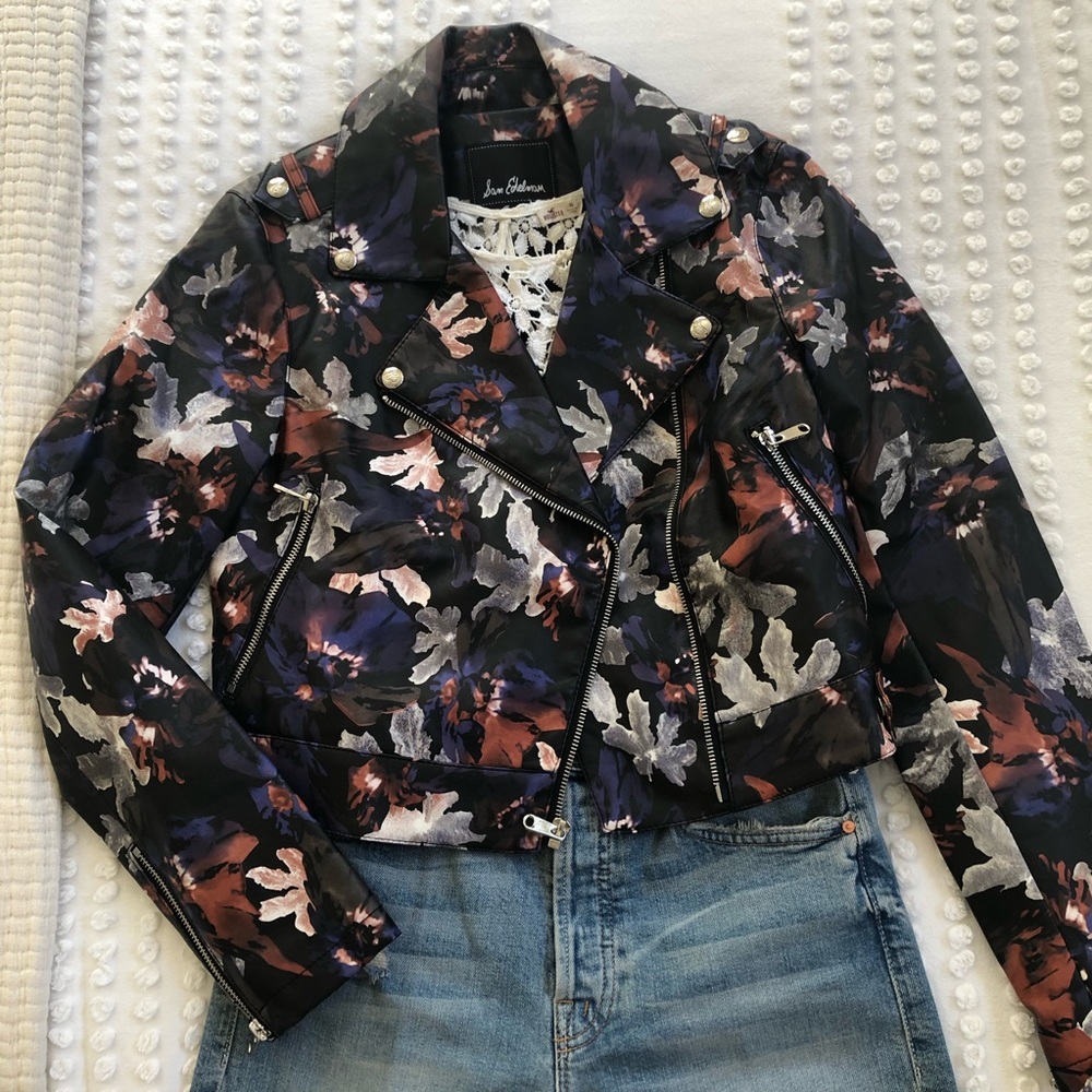 Sam Edelman Floral Faux Leather Moto Jacket